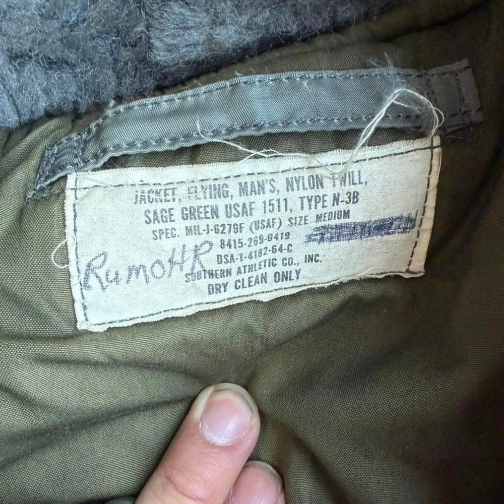 Vintage 60s sage green USAF N-3B parka flying jacket military Mens Medium